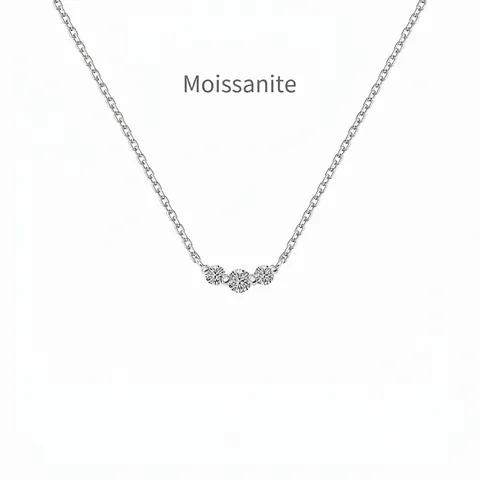 Minimalist S925 Sterling Silver Smile Necklace For Women Three-stone Round Moissanite Pendant Clavicle Chain Jewelry Gift