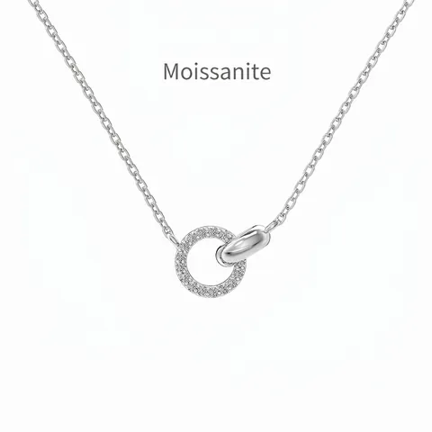 Collana in Argento Sterling 925 per Donna Doppi Anelli Incastrati Ciondolo con Strass Catena di Clavicola Gioielli Regalo