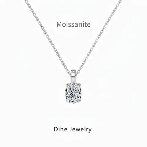 925 Sterling Silver Oval Moissanite Pendant Necklace For Women D Color 1.5 Carat Electroplated Minimalist Wedding Clavicle Chain Jewelry