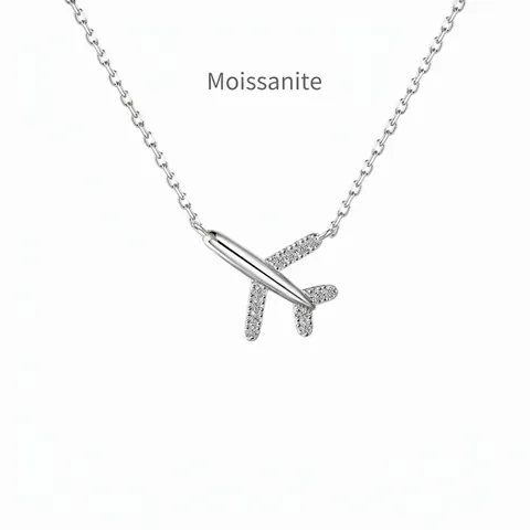 Collar de Colgante de Avión de Plata de Ley 925 Moissanita Incrustado Mujer Color D VVS1 Cadena de Clavícula Joyería Regalo