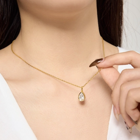 Collana con Ciondolo in Argento Sterling 925 Zirconia a Forma di Pera per Donna Elegante Catena a Goccia d'Acqua Matrimonio