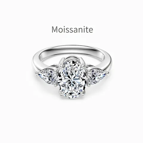 S925 Sterling Silver Three Stone Moissanite Ring For Women Oval Waterdrop Pear Cut Bridal Engagement Anniversary Luxury Jewelry