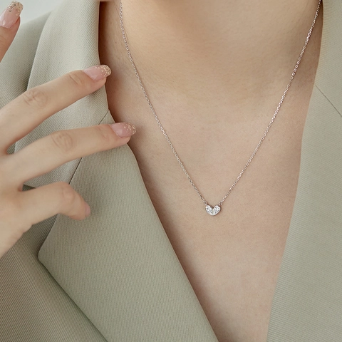 Collier Pendentif Cœur en Argent Sterling S925 pour Femme Bijoux en Zirconia Élégants en Forme de Cœur Cadeau pour Petite Amie
