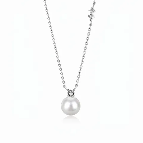 French Romantic 925 Sterling Silver Necklace For Women Synthetic Moonstone Artificial Pearl Zirconia Pendant Minimalist Jewelry Clavicle Chain Gift