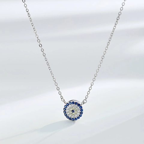 925 Sterling Silver Evil Eye Necklace For Women Round Zirconia Inlaid Pendant 18K Gold Plated Luxury Clavicle Chain Jewelry