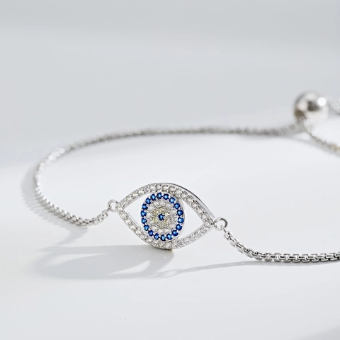 Bracciale Regolabile in Argento Sterling S925 Malocchio Per Donna Con Zirconia Intarsiata Gioielli di Moda