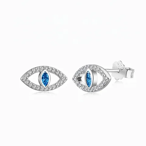 Pendientes de Botón de Plata de Ley 925 Ojo Malvado con Circonia Azul Incrustada Joyería de Nicho Minimalista de Lujo para Mujer