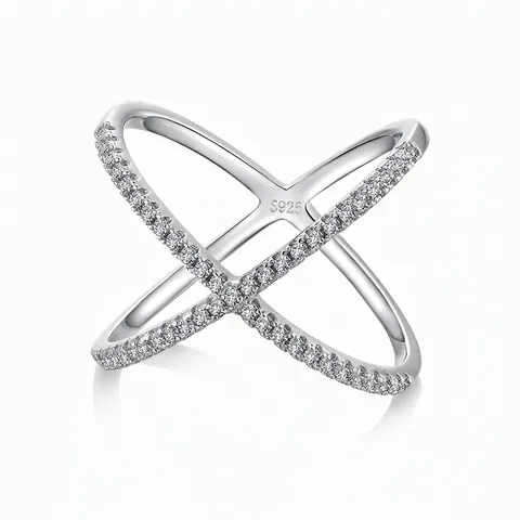 Anello X Incrociato in Argento Sterling S925 per Donna Micro Zirconia Geometrico Impilabile Minimalista Gioielli Moda Anello