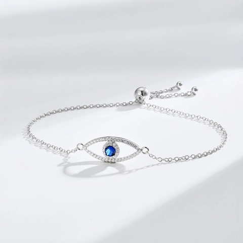 Bracciale Regolabile Occhio del Diavolo in Argento Sterling 925 per Donna con Intarsio di Zirconia Blu Gioielli di Moda Hip Hop