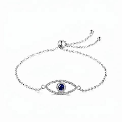 Bracciale Regolabile Occhio del Diavolo in Argento Sterling 925 per Donna con Intarsio di Zirconia Blu Gioielli di Moda Hip Hop