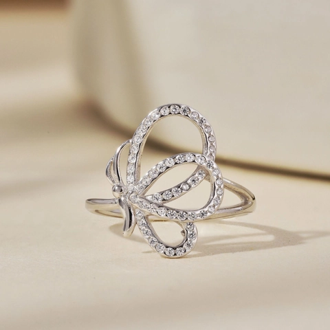Anello a Farfalla in Argento Sterling S925 per Donna Intarsiato con Zirconia Design di Nicchia di Lusso Anello ad Ala Cava Gioielli