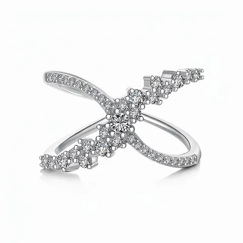Luxus 925 Sterlingsilber Ring Für Damen Kreuzform Zirkonia Eingelegt Buchstabe X Geometrisches Design Galvanisierter Fingerring Schmuck