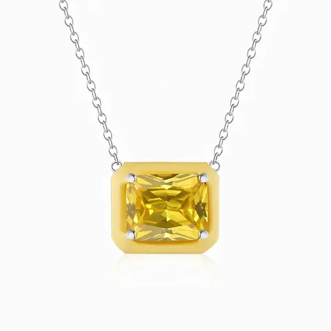 Collar de Plata de Ley 925 con Circonia para Mujer Esmalte Colorido Macaron Color Caramelo Colgante Geométrico Joyería
