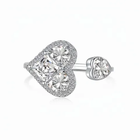 Luxus 925 Sterlingsilber Herz Offener Ring Für Damen Verstellbarer Zirkonia Doppelherz Ring High End Mode Schmuck