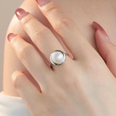 S925 Argento Sterling Perla d'Acqua Dolce Anello Aperto per Donna Elegante Minimalista Stile Francese Regolabile Gioielli