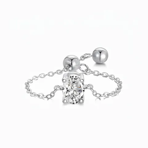 925 Sterlingsilber Verstellbarer Kettenring Für Damen Minimalistischer Zirkonia Eingelegter Offener Ring Schmuck Eleganter Fingerring