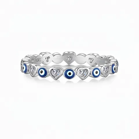 S925 Sterling Silver Evil Eye Heart Ring For Women Exquisite Zirconia Inlaid Enamel Band Fashion Ethnic Finger Jewelry Gift