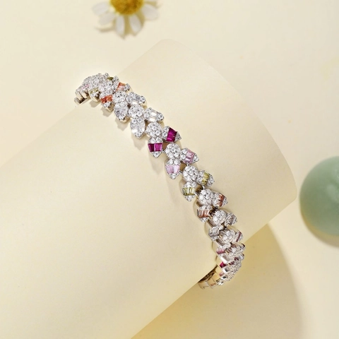Damen 925 Sterlingsilber Bunter Zirkonia Armband High End Pave Zirkonia Dopamin-Stil Mode Schmuck Hochzeit Party Geschenk