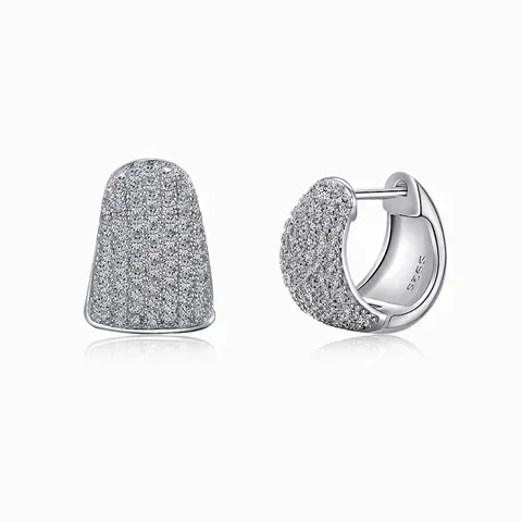 French Minimalist S925 Sterling Silver Huggie Hoop Earrings For Women Micro Pave Zirconia Geometric Round Fashion Jewelry