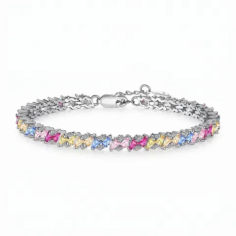 925 Sterling Silver Colorful Zirconia Bracelet For Women Luxury Rainbow Baguette Cut Hand Inlaid Adjustable Jewelry Bracelet Gift