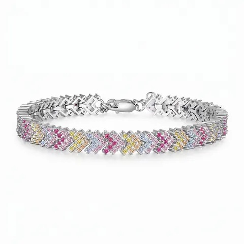 925 Sterlingsilber Buntes Zirkonia Tennis Armband Für Damen V-förmiges Inlay Regenbogen Armband Mode Schmuck Geschenk