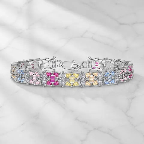 Bracciale Tennis in Argento Sterling S925 Con Zirconia Colorata per Donna Gioielli di Alta Moda Squisiti con Brillanti Accessorio Mano