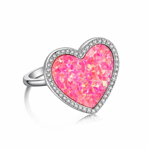 S925 Sterling Silver Heart Ring For Women Luxury Inlaid Blue Pink Artificial Opal Zirconia Fashion Minimalist Jewelry Finger Ring