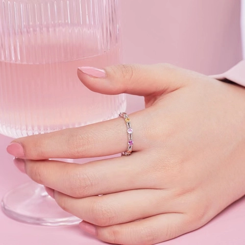 Elegant S925 Sterling Silver Colorful Rhinestone Open Ring Fashion Hollow Geometric Adjustable Finger Jewelry For Women Accessories
