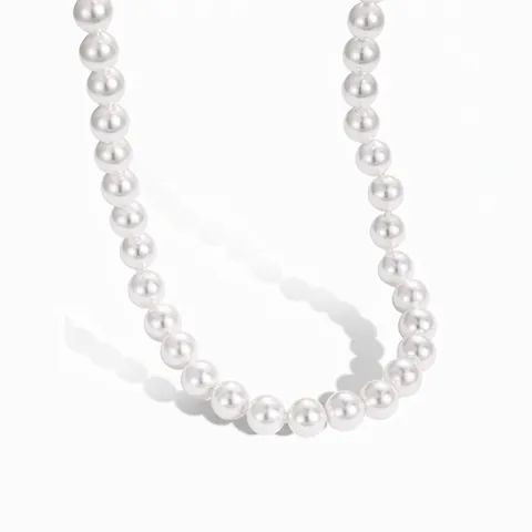925 Sterling Silver Artificial Pearl Necklace Elegant Bean Clasp Choker Hand Beaded Jewelry Gift For Women