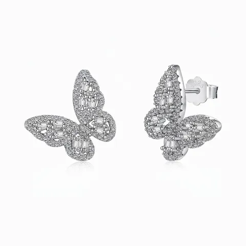 925 Sterling Silver Butterfly Stud Earrings Sparkling Zirconia Inlaid Wing Earrings Dainty Light Luxury Women Fashion Jewelry