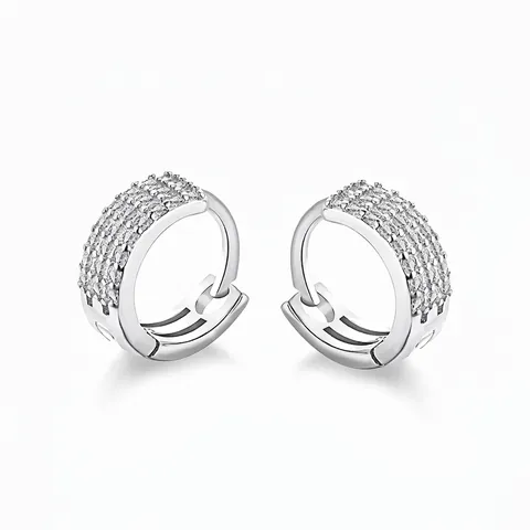 925 Sterlingsilber U-Form Klapp-Creolen Für Damen Dreireihige Pavé-Zirkonia Minimalistischer Modeschmuck Zubehör