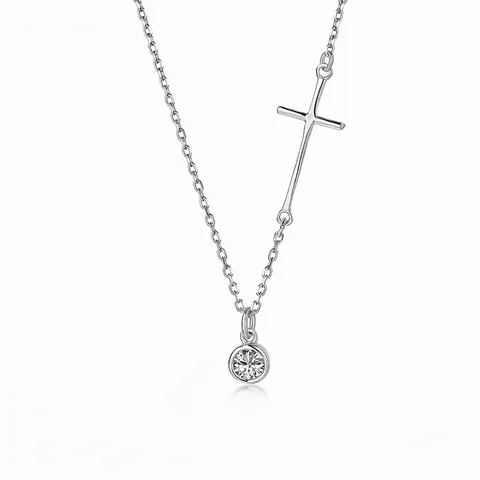 925 Sterling Silver Cross Round Zirconia Pendant Necklace For Women Elegant Minimalist Light Luxury Clavicle Chain Jewelry Gift