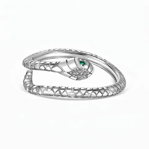 Anello Avvolgente a Serpente in Argento Sterling 925 per Donna con Strass Luccicanti Occhi Verdi Anello Aperto Regolabile Gioielleria