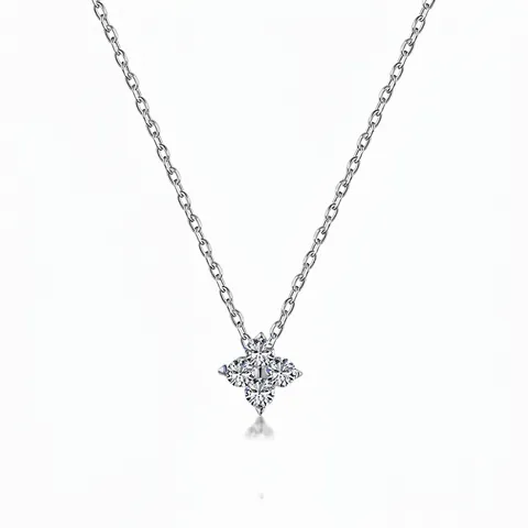 925 Argento Sterling Quadrifoglio Pendente Collana per Donna Minimalista Strass Intarsiato Catena della Clavicola Elegante Fiore Gioielli Regalo