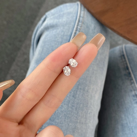 Pendientes de Botón de Circonia Ovalada de Plata de Ley 925 para Mujer Diseño Simple Lujo Moda Joyería Regalo