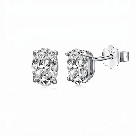 Pendientes de Botón de Circonia Ovalada de Plata de Ley 925 para Mujer Diseño Simple Lujo Moda Joyería Regalo