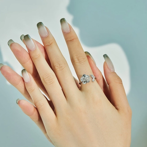 925 Sterlingsilber Rotierende Rose Blume Ring Verstellbar Offener Spinner Ring Angstlinderung Dekompression Schmuck Damen Geschenk