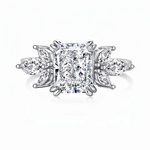 925 Sterling Silver Radiant Cut Zirconia Ring For Women Ice Flower Cut Geometric Octagon Inlaid Zircon Wedding Jewelry