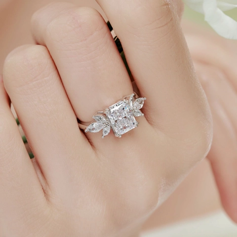 925 Sterling Silver Radiant Cut Zirconia Ring For Women Ice Flower Cut Geometric Octagon Inlaid Zircon Wedding Jewelry