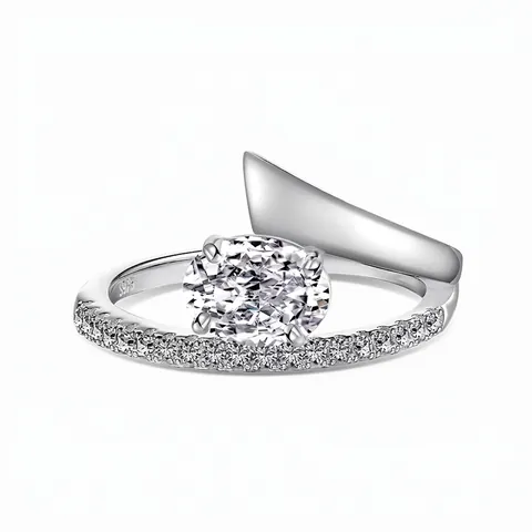Elegant 925 Sterling Silver Ring For Women Oval Ice Flower Cut Zirconia Inlaid Geometric Bypass Design Wedding Jewelry Gift