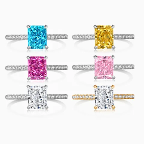 S925 Sterling Silver Rectangular Zirconia Ring For Women Elegant Radiant Cut Ice Flower Luxury Wedding Anniversary Jewelry