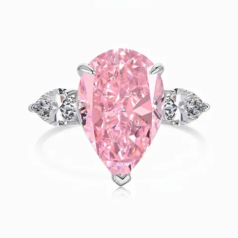 Anello in Argento Sterling S925 Con Zirconia Taglio a Pera Elegante Stile Francese Rosa Bianco Goccia d'Acqua Anello di Fidanzamento Donna Gioielli