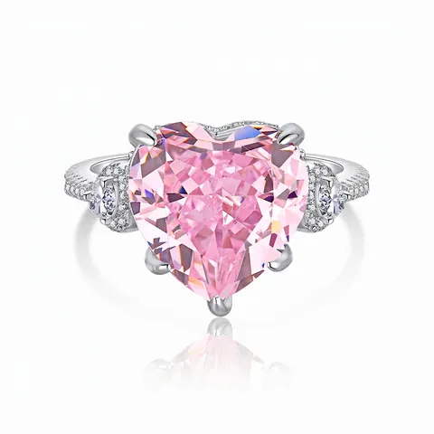 Lussuoso Anello in Argento Sterling 925 con Strass Rosa a Cuore per Donna Elegante Gioiello di Moda Galvanizzato Anello Romantico Regalo