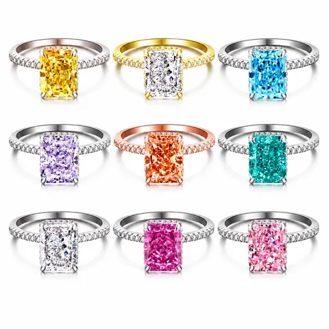 Luxurious 925 Sterling Silver Radiant Cut Zirconia Ring For Women Wedding Party Pave Setting Elegant Jewelry Finger Ring
