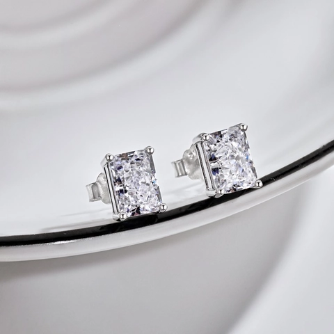 Orecchini a Bottone in Argento Sterling 925 con Taglio Radiante e Strass per Donna Gioielli da Sposa di Lusso Fiore di Ghiaccio