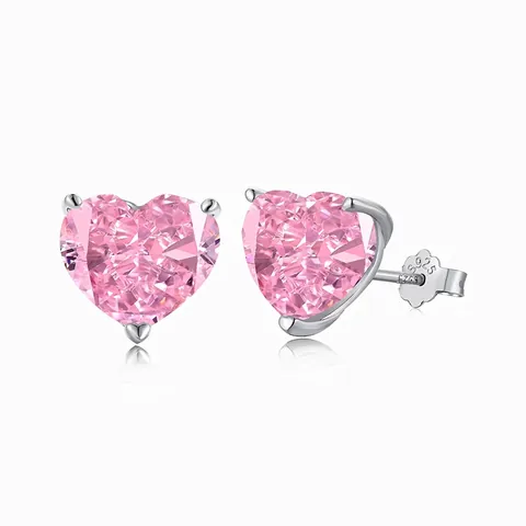 Orecchini a Bottone a Cuore in Argento Sterling 925 da Donna Elegante Zirconia 8A Intarsiata Gioielli di San Valentino