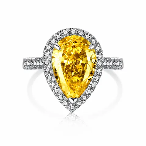 Bague Élégante en Argent Sterling 925 Avec Zirconia Taille Poire Halo pour Femme Bijoux de Mariage Tendance
