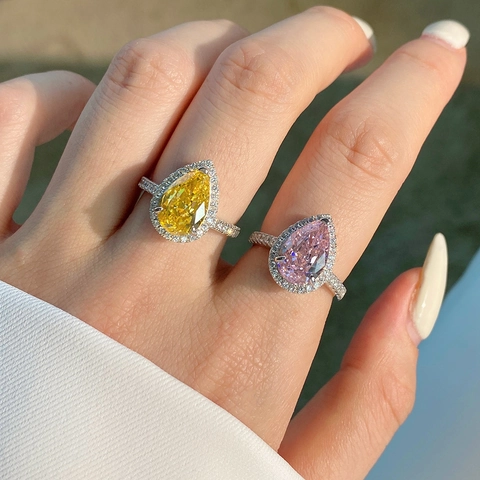 Bague Élégante en Argent Sterling 925 Avec Zirconia Taille Poire Halo pour Femme Bijoux de Mariage Tendance