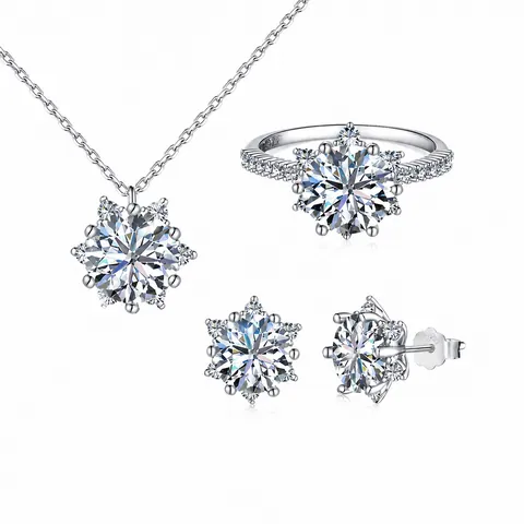 925 Sterlingsilber Kamelie Zirkonia Schmuck Halskette Ring Ohrringe Für Damen Funkelnde Schneeflocke Blume Anhänger Hochzeit Party