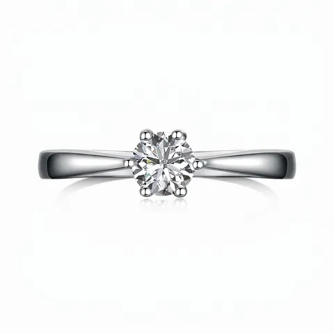 Classic S925 Sterling Silver Six Claw Round Zirconia Wedding Ring For Women Sparkling CZ Inlaid Engagement Finger Ring